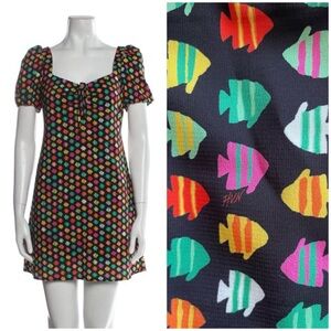 NWT HVN Dylan‎ Printed Satin Mini Dress tropical Fish Size Medium